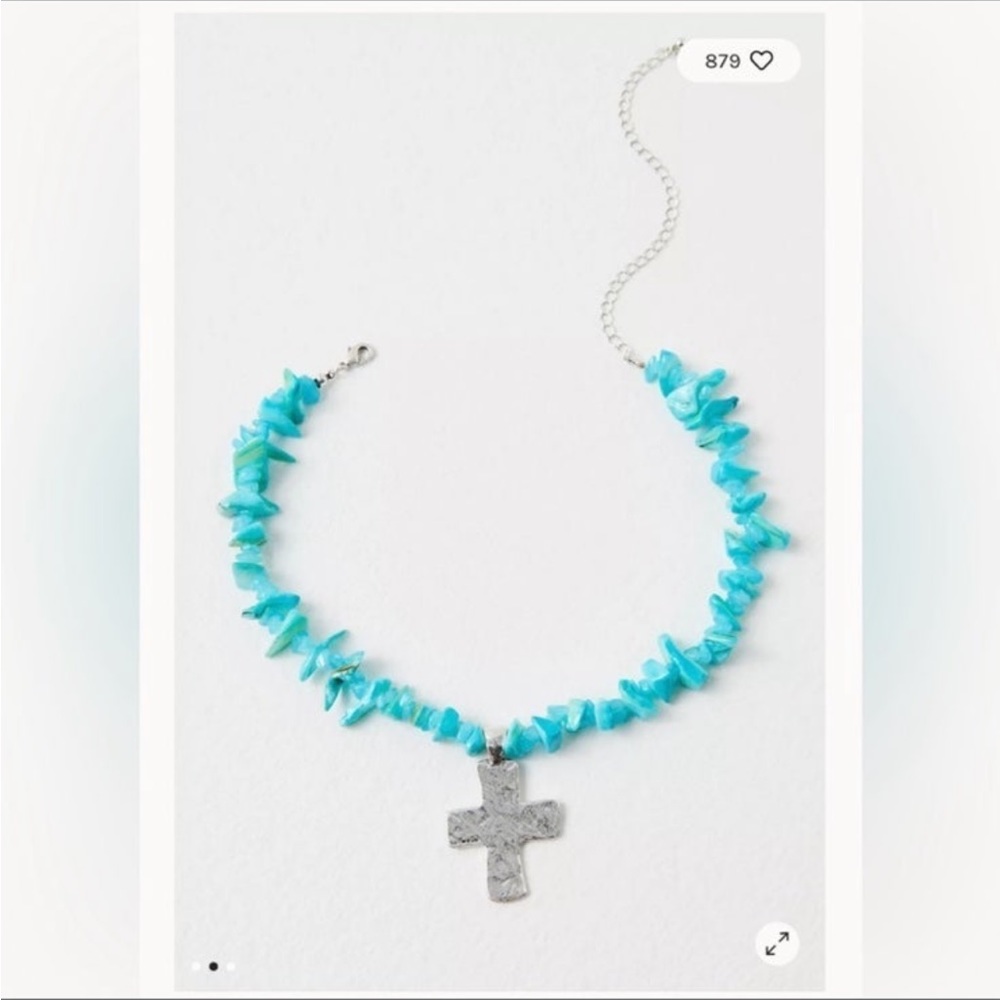 Free People Supernova Turquoise Necklace with Silver Cross Pendant